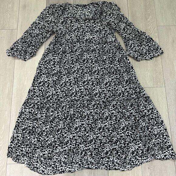 Zara white‎ black midi ruffle floral dresss size medium boho relaxed fit flowy - Picture 5 of 9